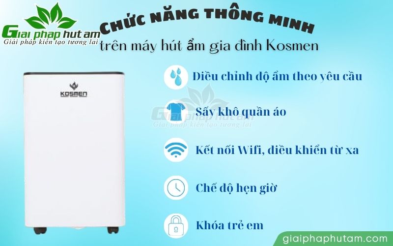 Máy hút ẩm Kosmen có nhiều tính năng thông minh