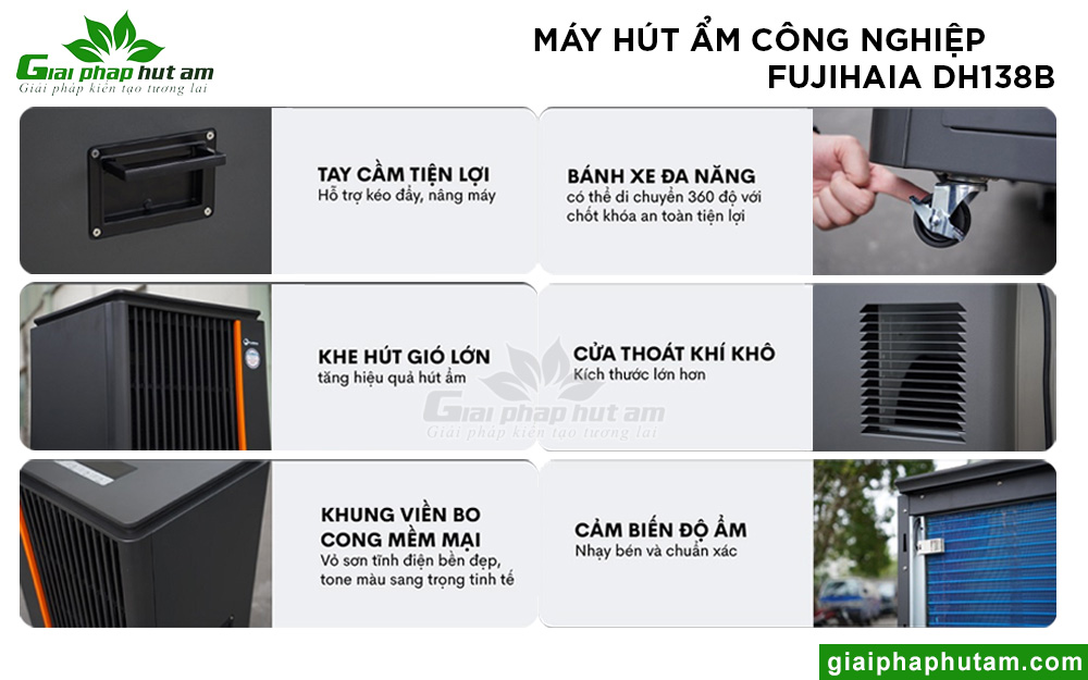 Máy hút ẩm công nghiệp Fujihaia-DH138B có thiết kế thẩm mỹ, tiện lợi