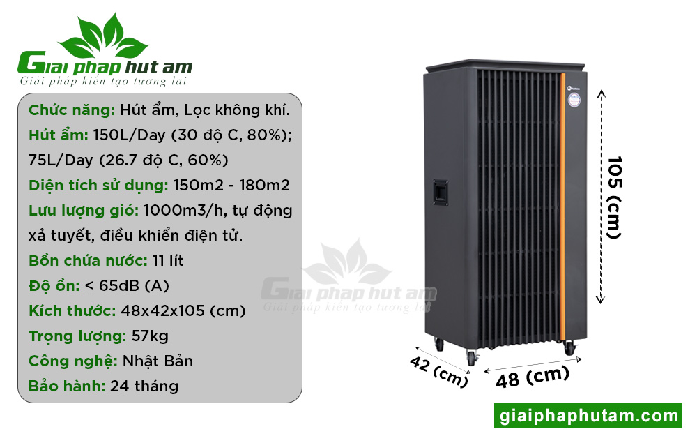 thống số kỹ thuật Máy hút ẩm công nghiệp Fujihaia-DH150B