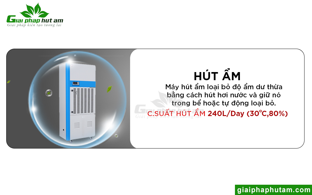 công suất hút ẩm mạnh mẽ của Máy hút ẩm công nghiệp Fujihaia DH240BG