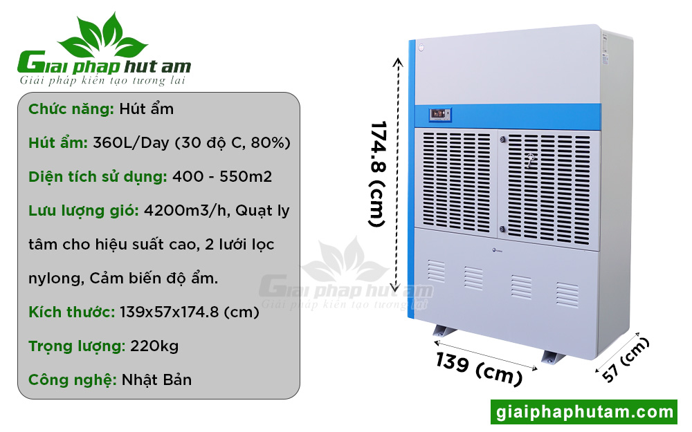 thông tin chi tiết về Máy hút ẩm công nghiệp Fujihaia DH360BG