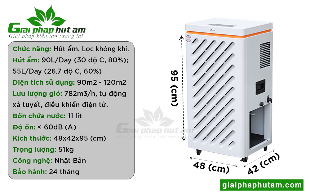 thông số kỹ thuật của Máy hút ẩm FUJIHAIA-DH90W