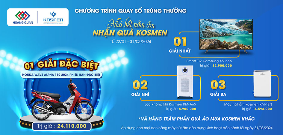 Cơ cấu giải thưởng quay số trúng xe quay khi mua máy hút ẩm tháng 1 2024