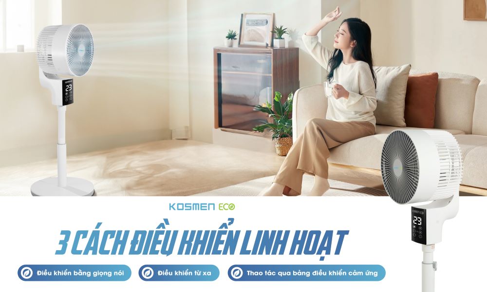 Dễ dàng lựa chọn 3 phương thức điều khiển với quạt thông minh Kosmen Eco F40AI-W