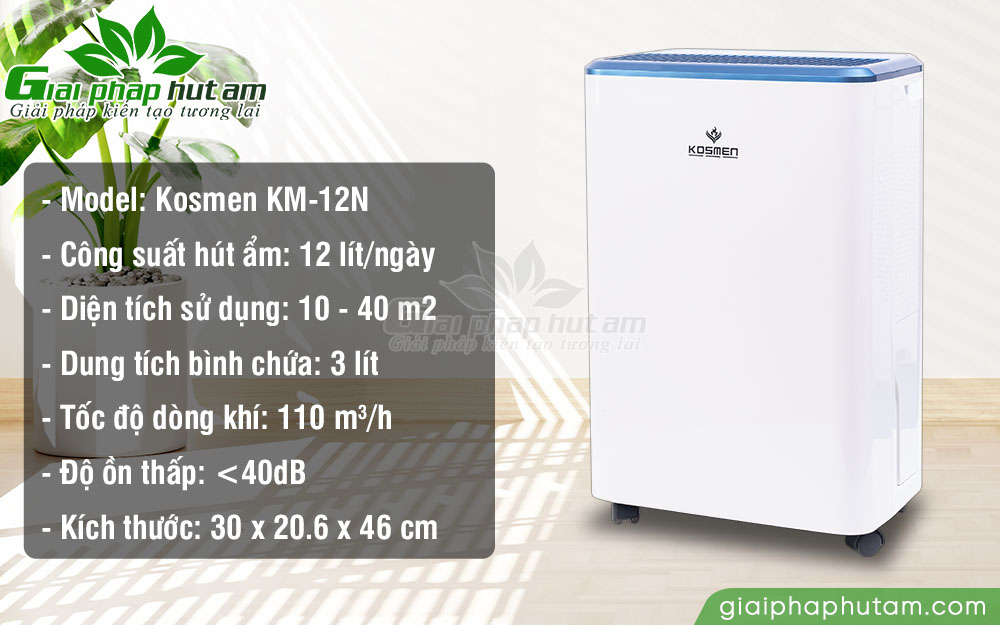 Thông số kỹ thuật của máy hút ẩm dân dụng 12L Kosmen KM-12N