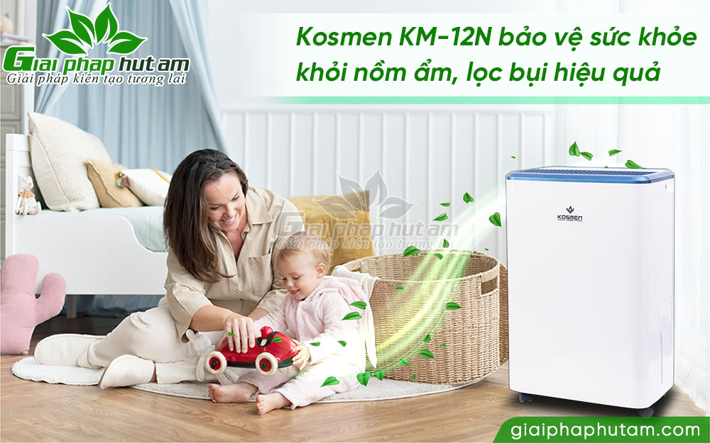 Máy hút ẩm dân dụng 12L Kosmen KM-12N bảo vệ sức khỏe gia đình