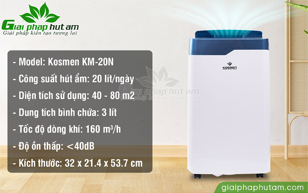 Thông số kỹ thuật máy hút ẩm dân dụng Kosmen KM-20N