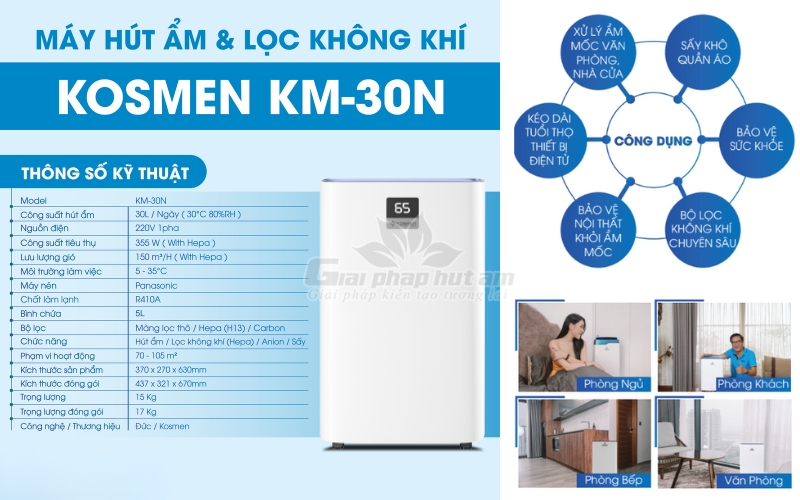 Máy Hút Ẩm Và Lọc Không Khí Kosmen KM-30N