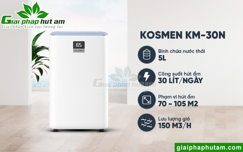 Máy Hút Ẩm Và Lọc Không Khí Kosmen KM-30N có khả năng hút ẩm mạnh mẽ