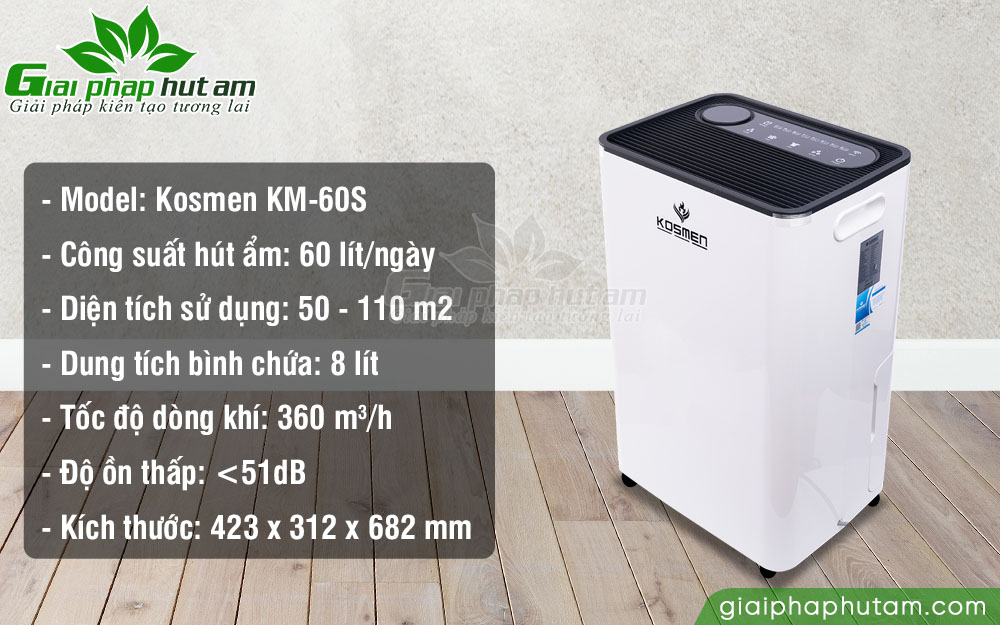 Thông số kỹ thuật máy hút ẩm dân dụng Kosmen KM-60S