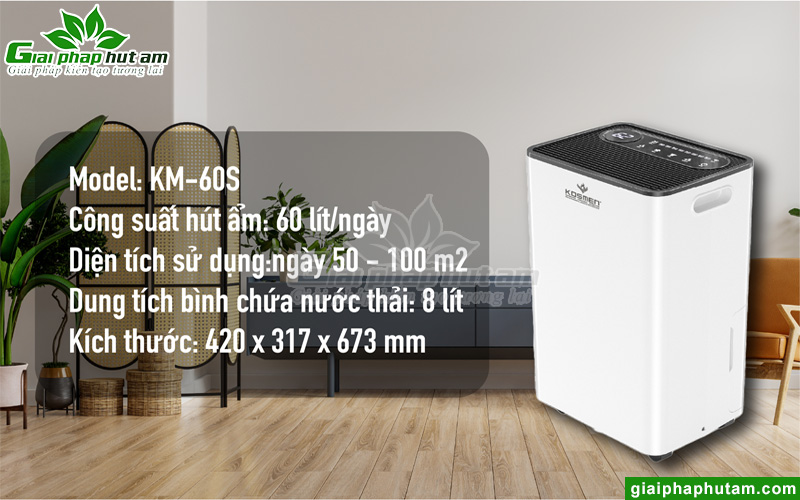 Thông số kỹ thuật máy hút ẩm dân dụng Kosmen KM-60S