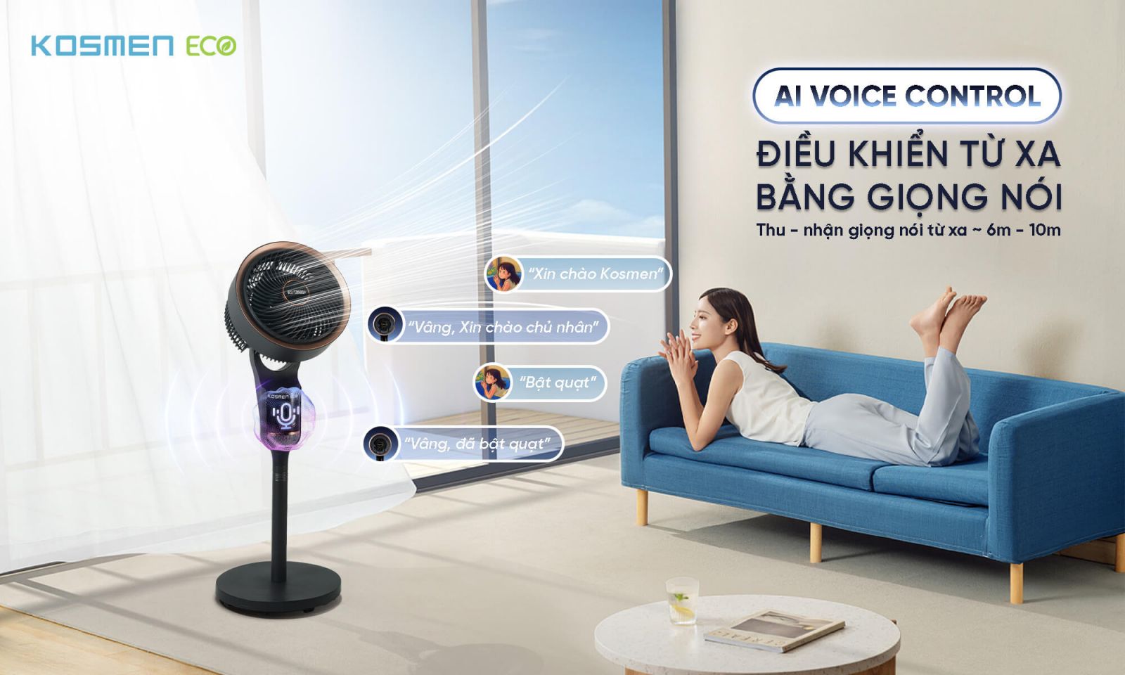 Quạt điện Kosmen Eco điều khiển bằng giọng nói thông minh, linh hoạt