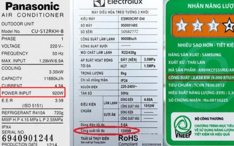 chỉ số BTU hay HP sẽ được các nhà sản xuất ghi ở ngay trên nhãn năng lượng được dán phía trước máy lạnh di động