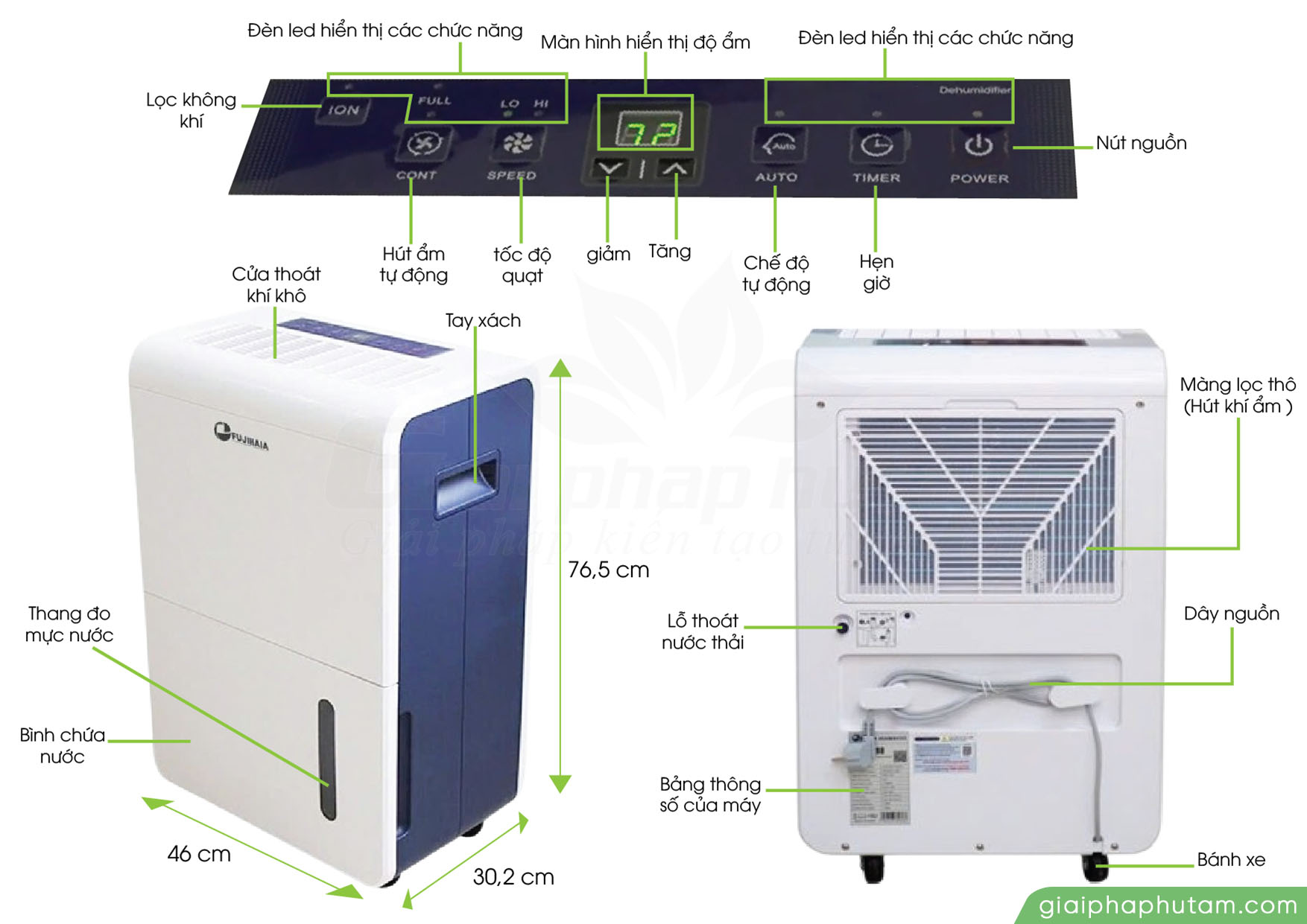 Bảng thông số Máy hút ẩm Fujihaia-DH55BL