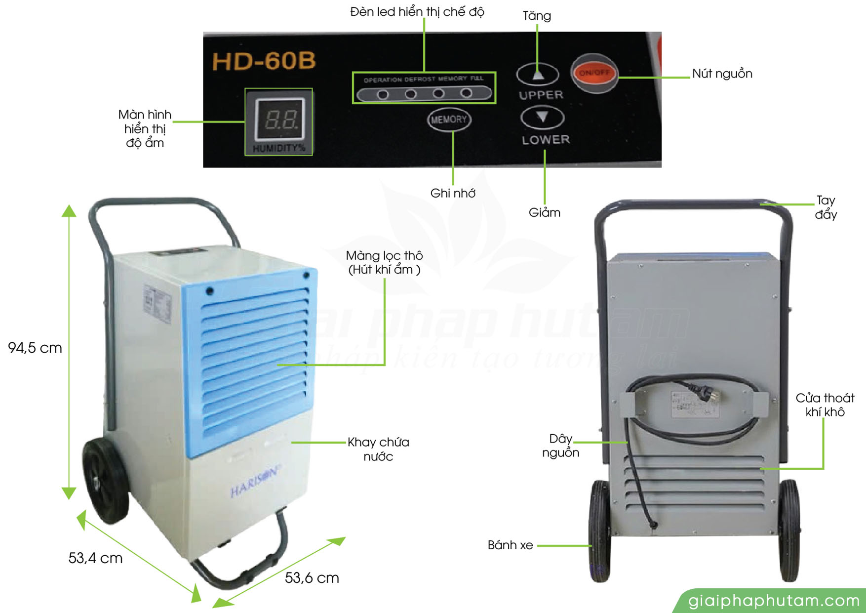 Bảng thông số Máy hút ẩm Harison HD-60B